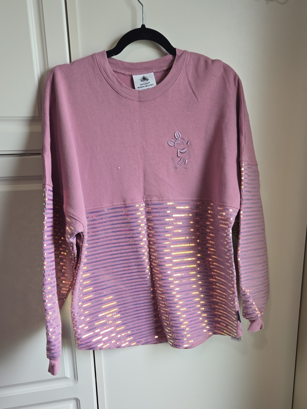 Disney Pink Sequin-Striped Crewneck Spirit Jersey